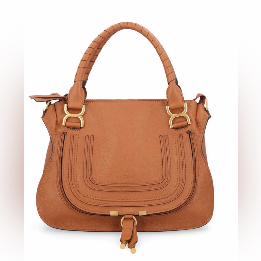 Chloe Leather Large Satchel Handbag in Cognac Brown